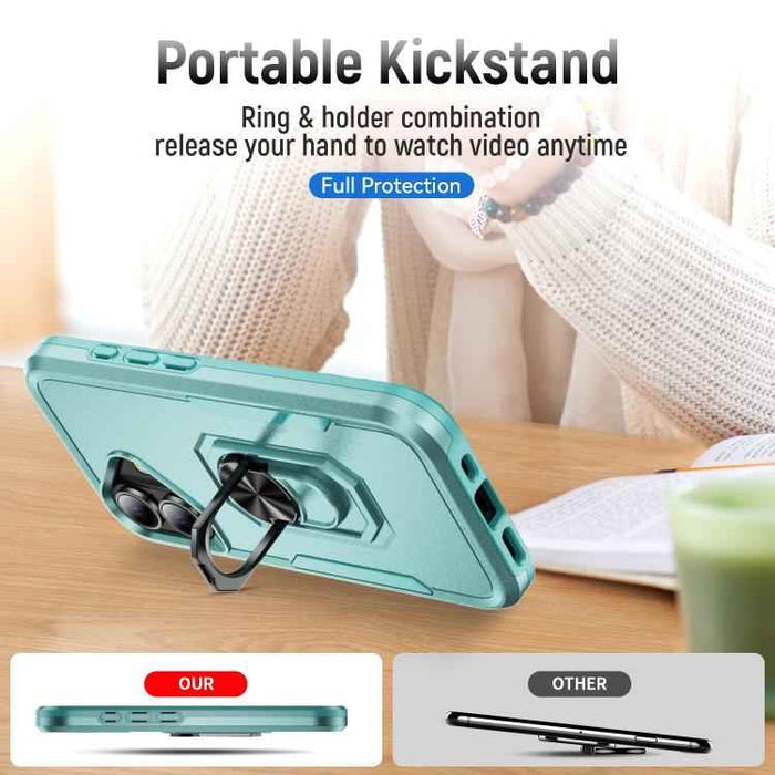 For iPhone 17 Pioneer Armor Heavy Duty PC + TPU Phone Case with Holder(Green)