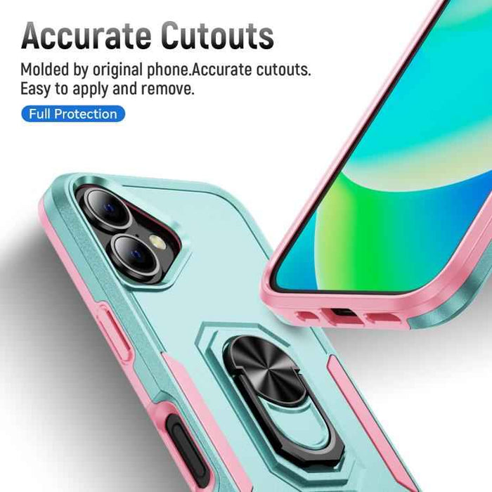 For iPhone 17 Pioneer Armor Heavy Duty PC + TPU Phone Case with Holder(Green+Pink)