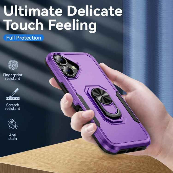 For iPhone 17 Pioneer Armor Heavy Duty PC + TPU Phone Case with Holder(Purple+Black)