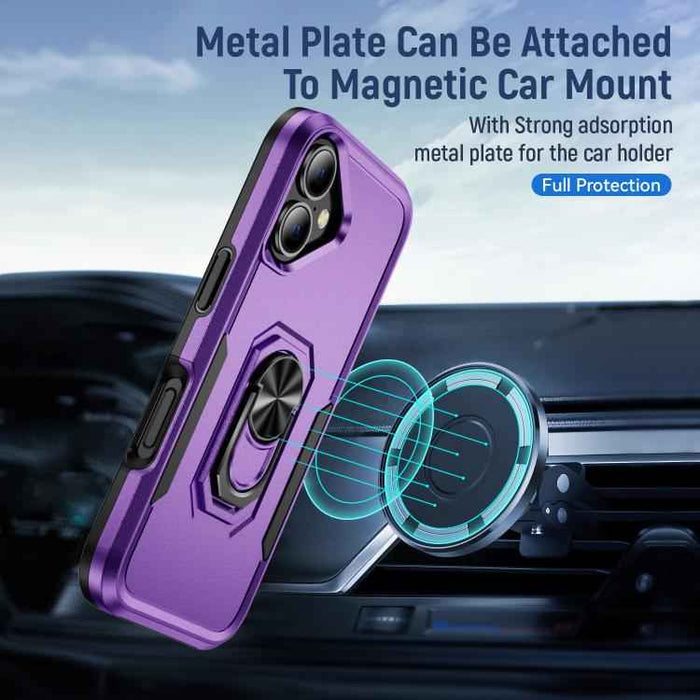 For iPhone 17 Pioneer Armor Heavy Duty PC + TPU Phone Case with Holder(Purple+Black)
