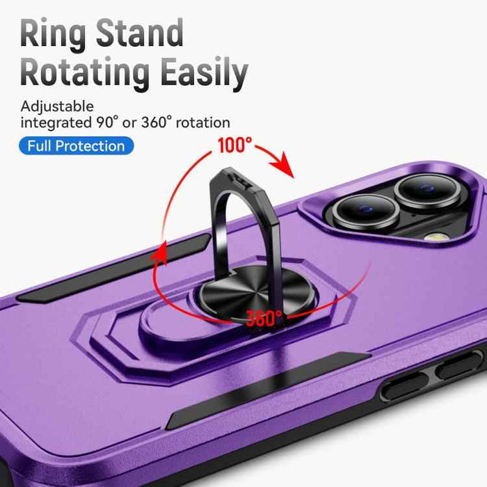 For iPhone 17 Pioneer Armor Heavy Duty PC + TPU Phone Case with Holder(Purple+Black)