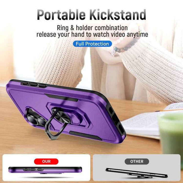 For iPhone 17 Pioneer Armor Heavy Duty PC + TPU Phone Case with Holder(Purple+Black)