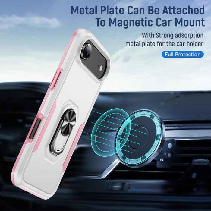 For iPhone 17 Air Pioneer Armor Heavy Duty PC + TPU Phone Case with Holder(White+Pink)