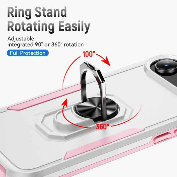 For iPhone 17 Air Pioneer Armor Heavy Duty PC + TPU Phone Case with Holder(White+Pink)