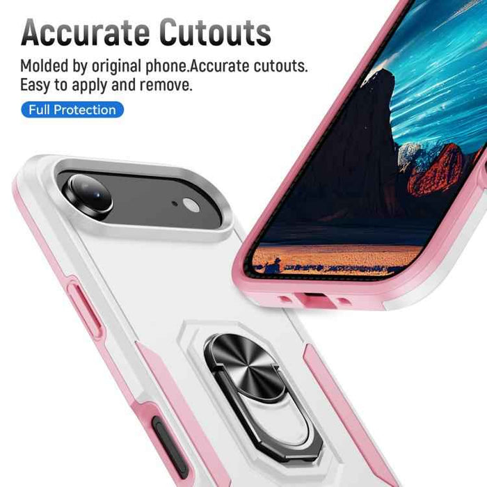 For iPhone 17 Air Pioneer Armor Heavy Duty PC + TPU Phone Case with Holder(White+Pink)
