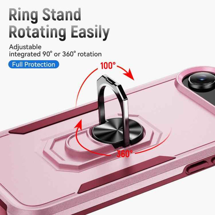 For iPhone 17 Air Pioneer Armor Heavy Duty PC + TPU Phone Case with Holder(Pink+Rose Red)