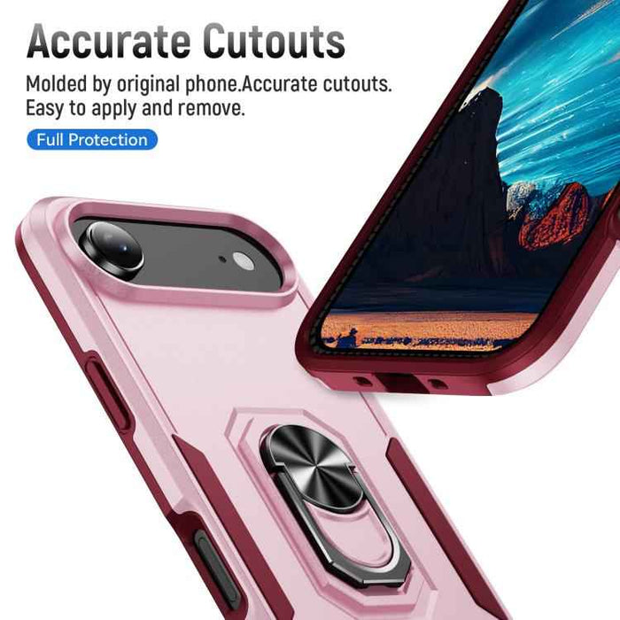 For iPhone 17 Air Pioneer Armor Heavy Duty PC + TPU Phone Case with Holder(Pink+Rose Red)