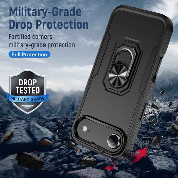 For iPhone 17 Air Pioneer Armor Heavy Duty PC + TPU Phone Case with Holder(Black)