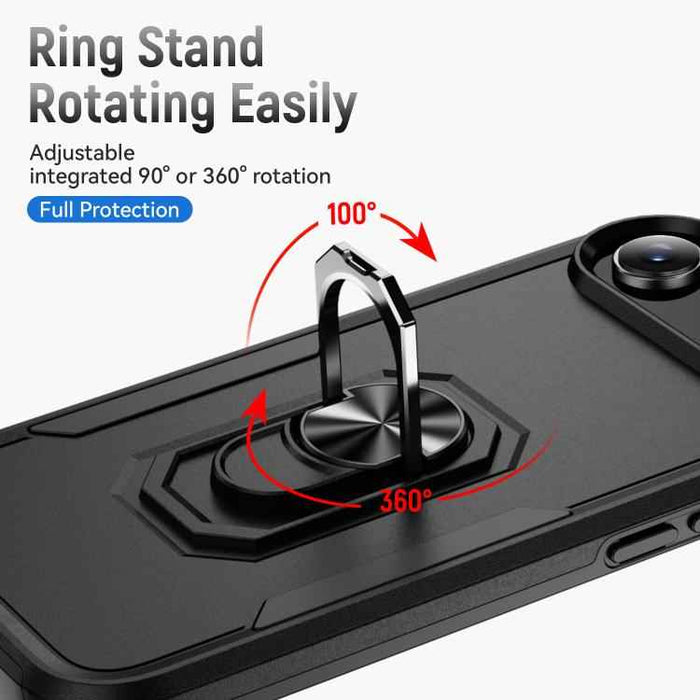 For iPhone 17 Air Pioneer Armor Heavy Duty PC + TPU Phone Case with Holder(Black)