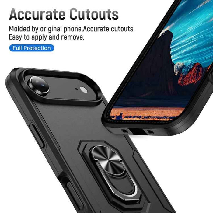 For iPhone 17 Air Pioneer Armor Heavy Duty PC + TPU Phone Case with Holder(Black)