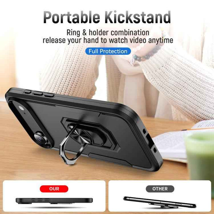 For iPhone 17 Air Pioneer Armor Heavy Duty PC + TPU Phone Case with Holder(Black)