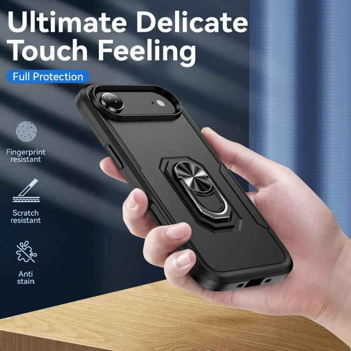 For iPhone 17 Air Pioneer Armor Heavy Duty PC + TPU Phone Case with Holder(Black)