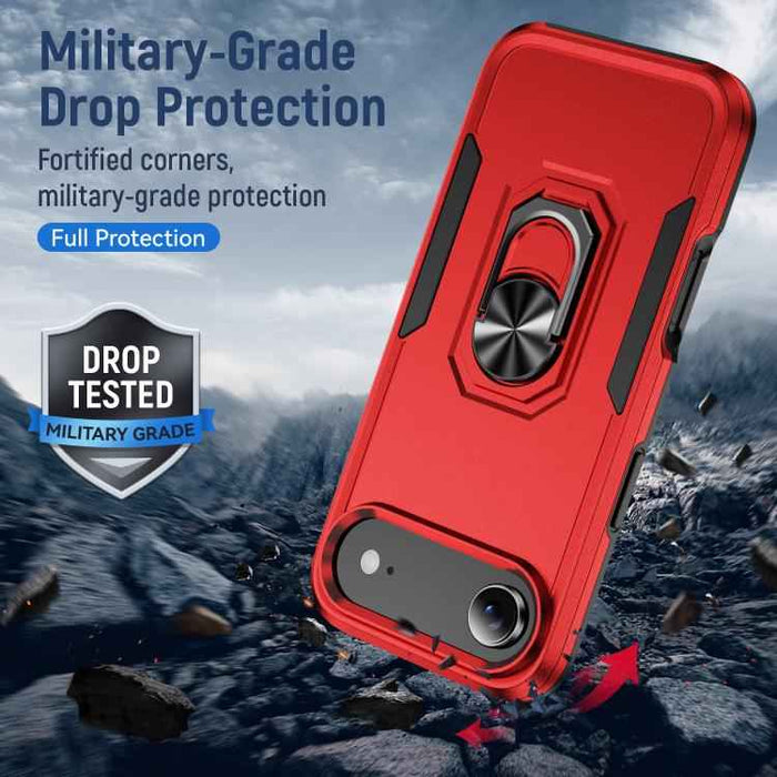 For iPhone 17 Air Pioneer Armor Heavy Duty PC + TPU Phone Case with Holder(Red+Black)