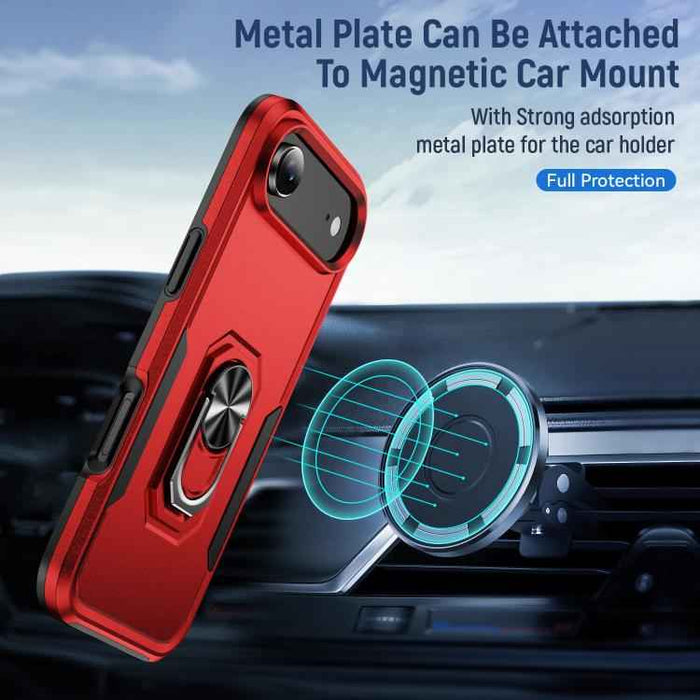 For iPhone 17 Air Pioneer Armor Heavy Duty PC + TPU Phone Case with Holder(Red+Black)