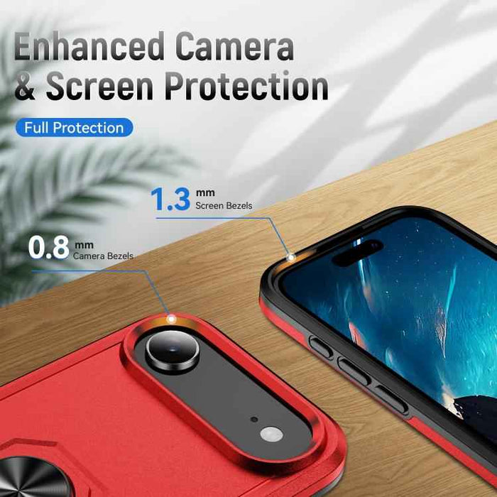 For iPhone 17 Air Pioneer Armor Heavy Duty PC + TPU Phone Case with Holder(Red+Black)