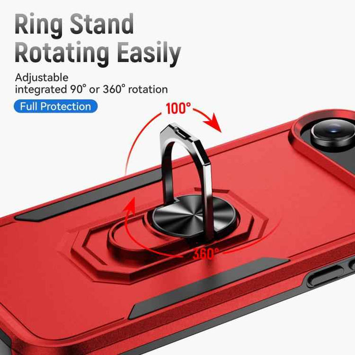 For iPhone 17 Air Pioneer Armor Heavy Duty PC + TPU Phone Case with Holder(Red+Black)