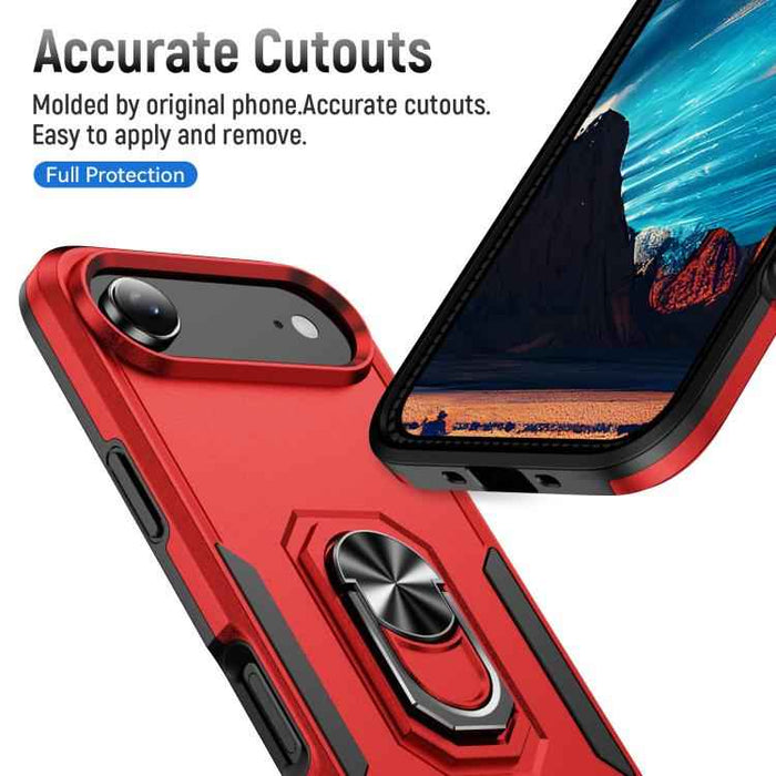 For iPhone 17 Air Pioneer Armor Heavy Duty PC + TPU Phone Case with Holder(Red+Black)