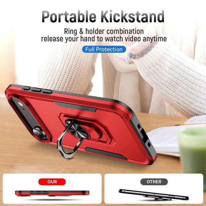 For iPhone 17 Air Pioneer Armor Heavy Duty PC + TPU Phone Case with Holder(Red+Black)