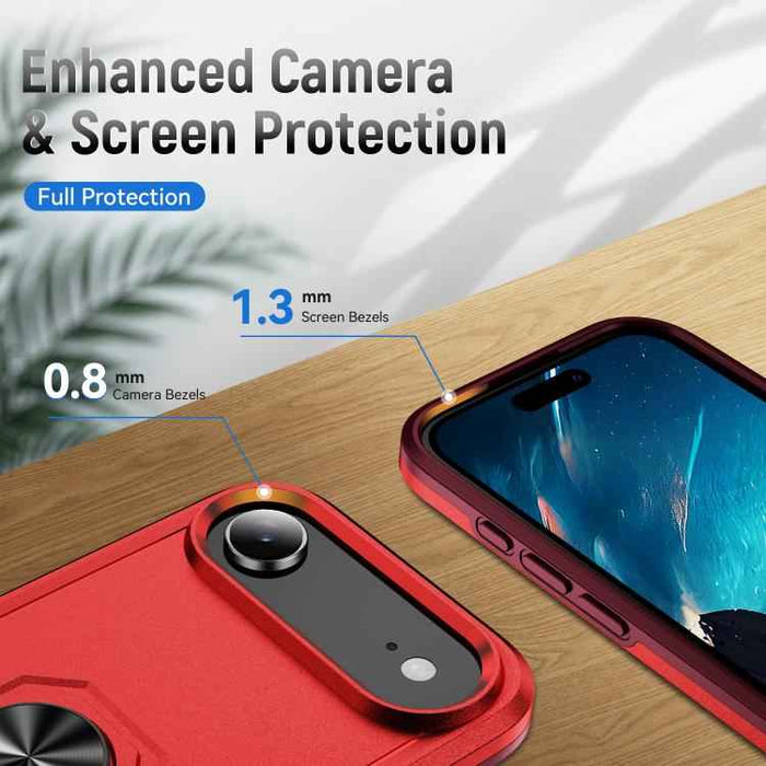 For iPhone 17 Air Pioneer Armor Heavy Duty PC + TPU Phone Case with Holder(Red+Rose Red)