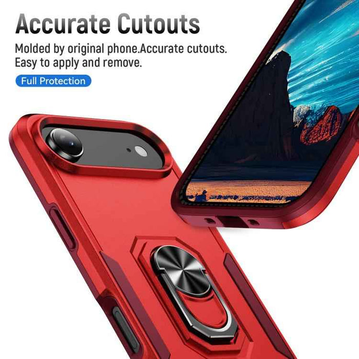 For iPhone 17 Air Pioneer Armor Heavy Duty PC + TPU Phone Case with Holder(Red+Rose Red)