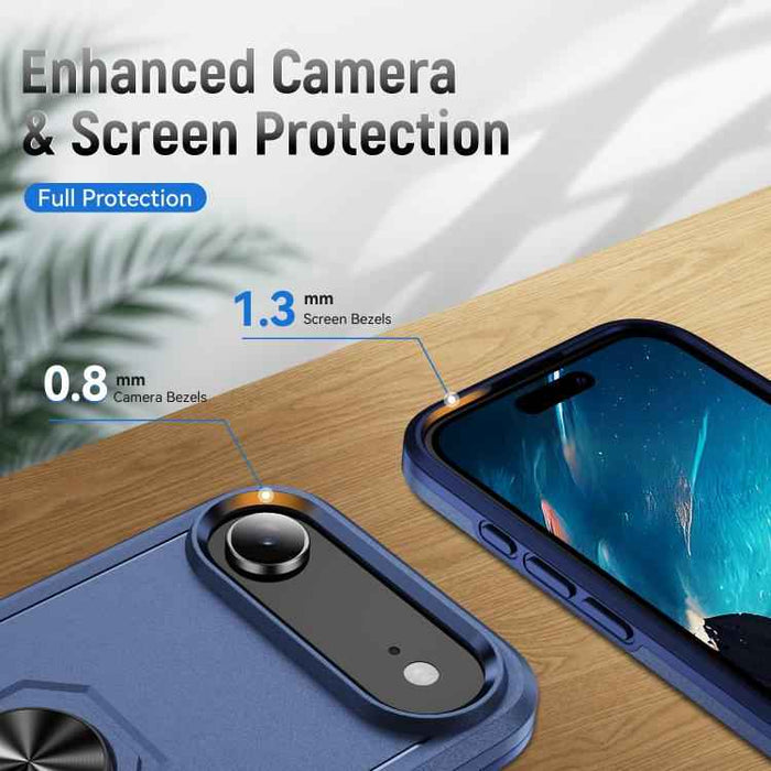 For iPhone 17 Air Pioneer Armor Heavy Duty PC + TPU Phone Case with Holder(Blue)