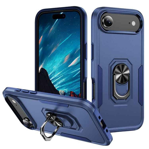 For iPhone 17 Air Pioneer Armor Heavy Duty PC + TPU Phone Case with Holder(Blue)