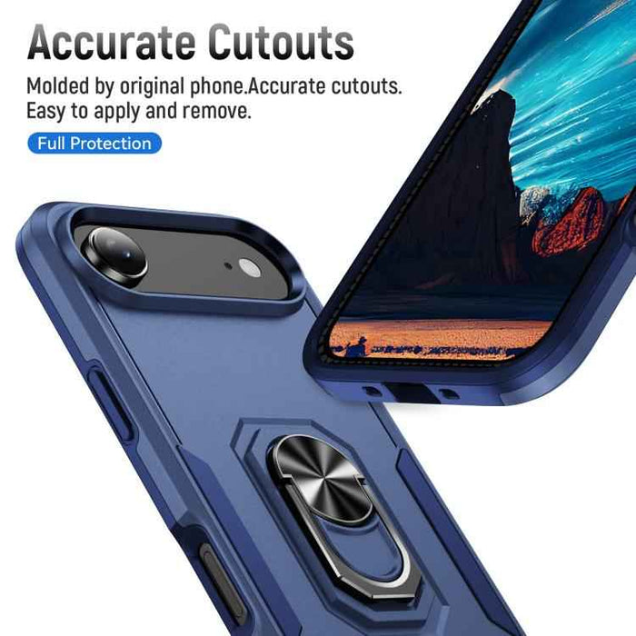 For iPhone 17 Air Pioneer Armor Heavy Duty PC + TPU Phone Case with Holder(Blue)