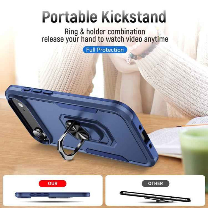 For iPhone 17 Air Pioneer Armor Heavy Duty PC + TPU Phone Case with Holder(Blue)