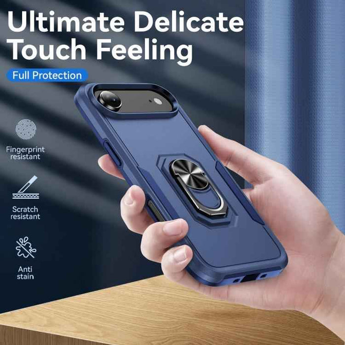 For iPhone 17 Air Pioneer Armor Heavy Duty PC + TPU Phone Case with Holder(Blue)