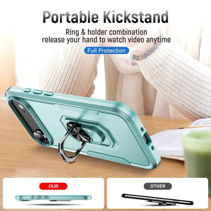 For iPhone 17 Air Pioneer Armor Heavy Duty PC + TPU Phone Case with Holder(Green)
