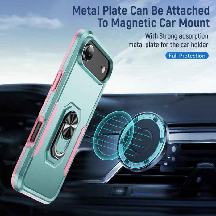 For iPhone 17 Air Pioneer Armor Heavy Duty PC + TPU Phone Case with Holder(Green+Pink)