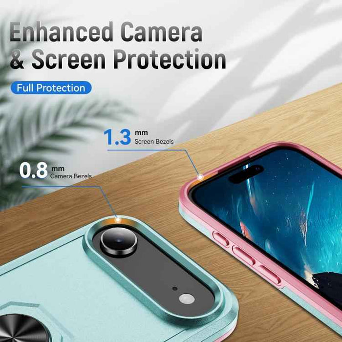 For iPhone 17 Air Pioneer Armor Heavy Duty PC + TPU Phone Case with Holder(Green+Pink)