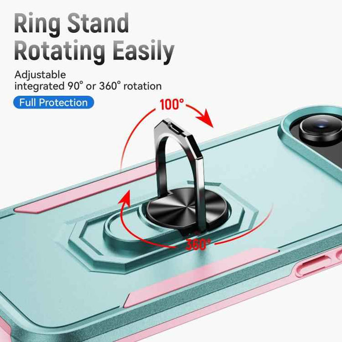 For iPhone 17 Air Pioneer Armor Heavy Duty PC + TPU Phone Case with Holder(Green+Pink)
