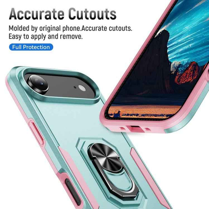 For iPhone 17 Air Pioneer Armor Heavy Duty PC + TPU Phone Case with Holder(Green+Pink)