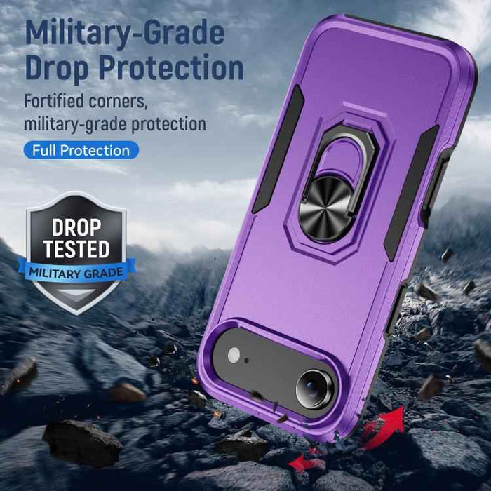 For iPhone 17 Air Pioneer Armor Heavy Duty PC + TPU Phone Case with Holder(Purple+Black)