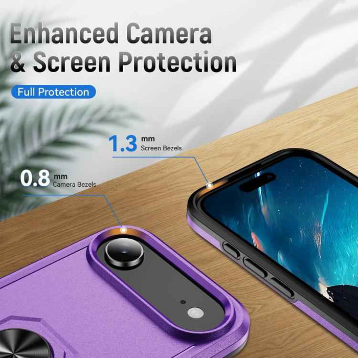 For iPhone 17 Air Pioneer Armor Heavy Duty PC + TPU Phone Case with Holder(Purple+Black)