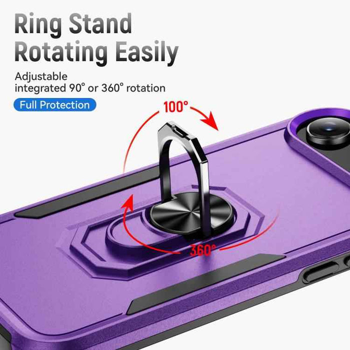 For iPhone 17 Air Pioneer Armor Heavy Duty PC + TPU Phone Case with Holder(Purple+Black)