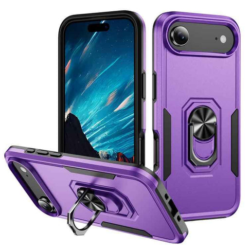 For iPhone 17 Air Pioneer Armor Heavy Duty PC + TPU Phone Case with Holder(Purple+Black)