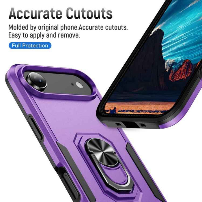 For iPhone 17 Air Pioneer Armor Heavy Duty PC + TPU Phone Case with Holder(Purple+Black)