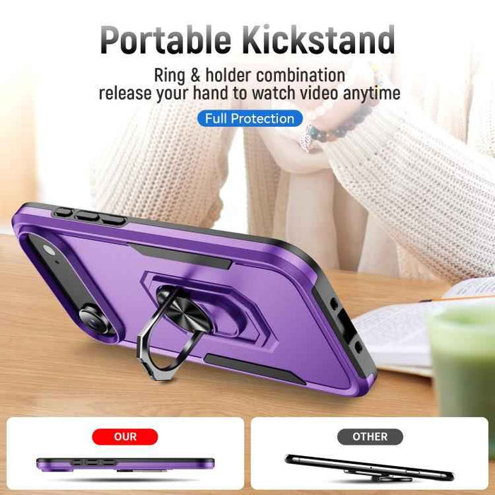 For iPhone 17 Air Pioneer Armor Heavy Duty PC + TPU Phone Case with Holder(Purple+Black)