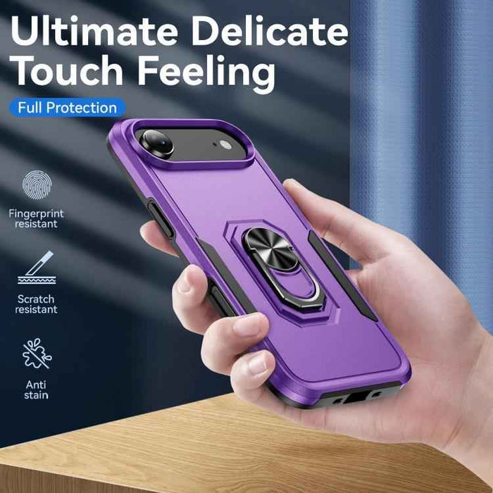 For iPhone 17 Air Pioneer Armor Heavy Duty PC + TPU Phone Case with Holder(Purple+Black)