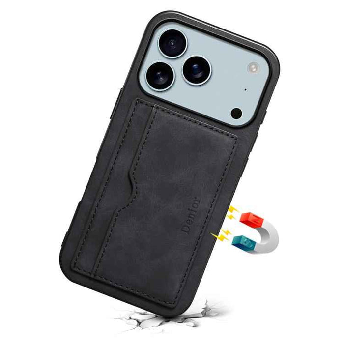 For iPhone 17 Pro Max Denior D08 PU Single Card Slot Holder Phone Case(Black)