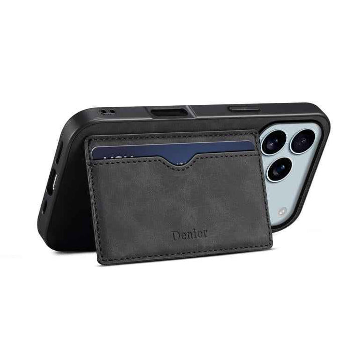 For iPhone 17 Pro Max Denior D08 PU Single Card Slot Holder Phone Case(Black)
