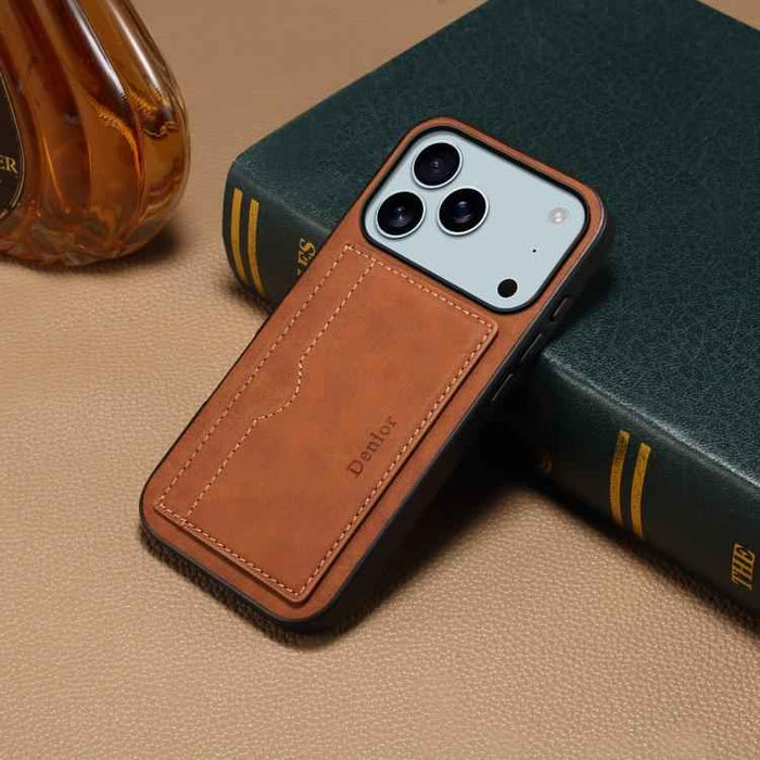 For iPhone 17 Pro Max Denior D08 PU Single Card Slot Holder Phone Case(Brown)