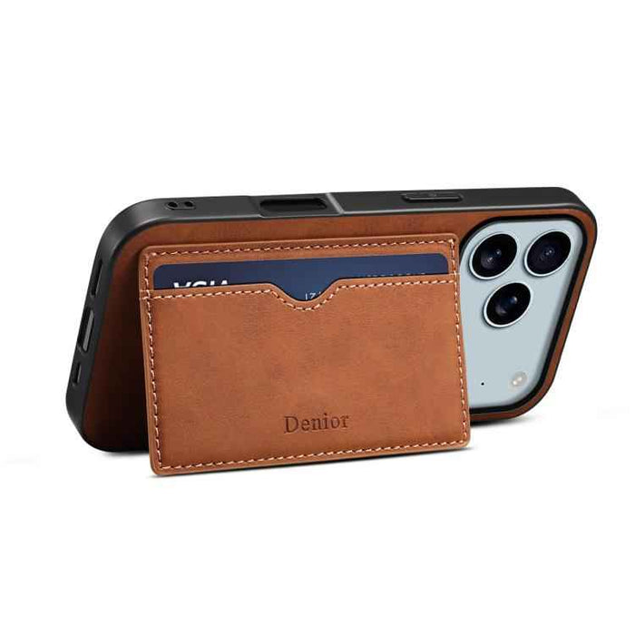 For iPhone 17 Pro Max Denior D08 PU Single Card Slot Holder Phone Case(Brown)