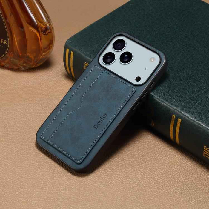For iPhone 17 Pro Max Denior D08 PU Single Card Slot Holder Phone Case(Blue)