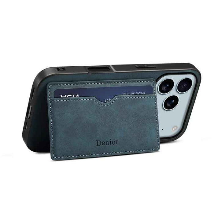 For iPhone 17 Pro Max Denior D08 PU Single Card Slot Holder Phone Case(Blue)