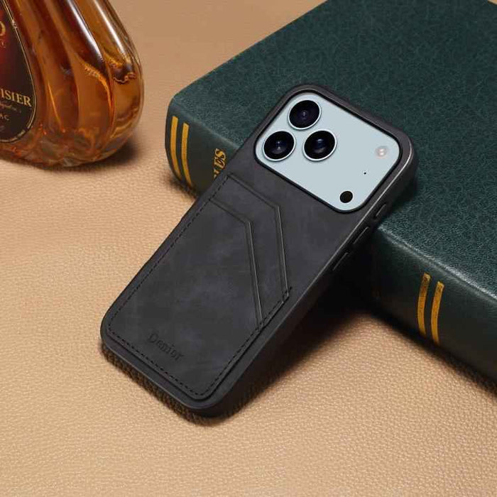 For iPhone 17 Pro Max Denior D09 PU Dual Card Slot Back Cover Phone Case(Black)
