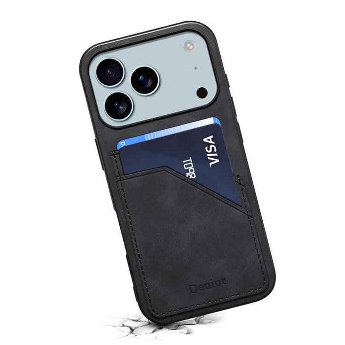 For iPhone 17 Pro Max Denior D09 PU Dual Card Slot Back Cover Phone Case(Black)