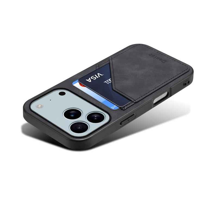 For iPhone 17 Pro Max Denior D09 PU Dual Card Slot Back Cover Phone Case(Black)